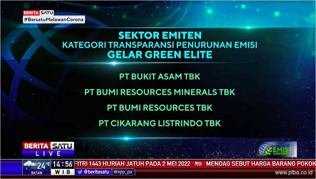 Komitmen Turunkan Emisi, Bukit Asam Raih Penghargaan Emisi Korporasi 2022