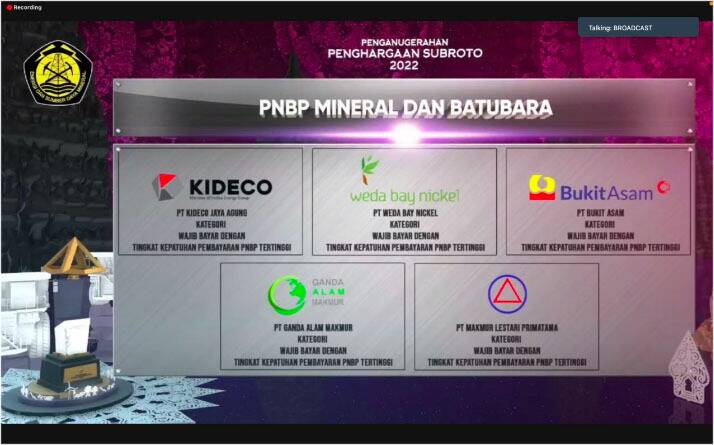 Kontribusi PNBP Signifikan, Bukit Asam Raih Penghargaan Subroto 2022