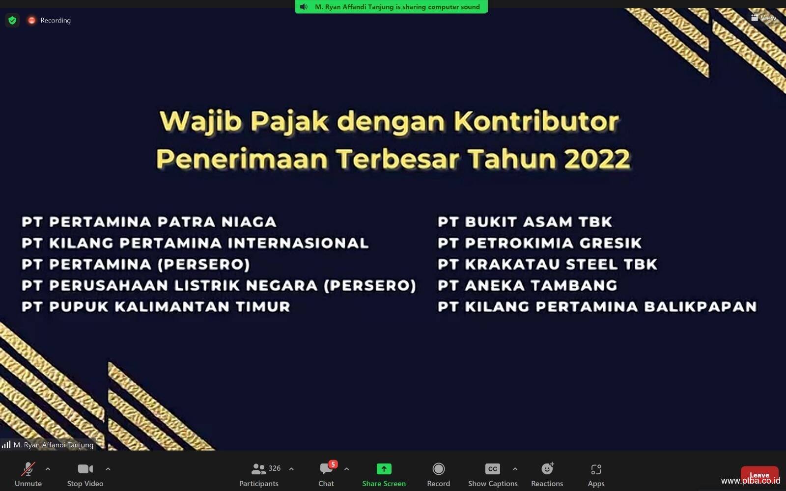 Berkontribusi Besar ke Penerimaan Pajak, PTBA Kembali Raih Penghargaan