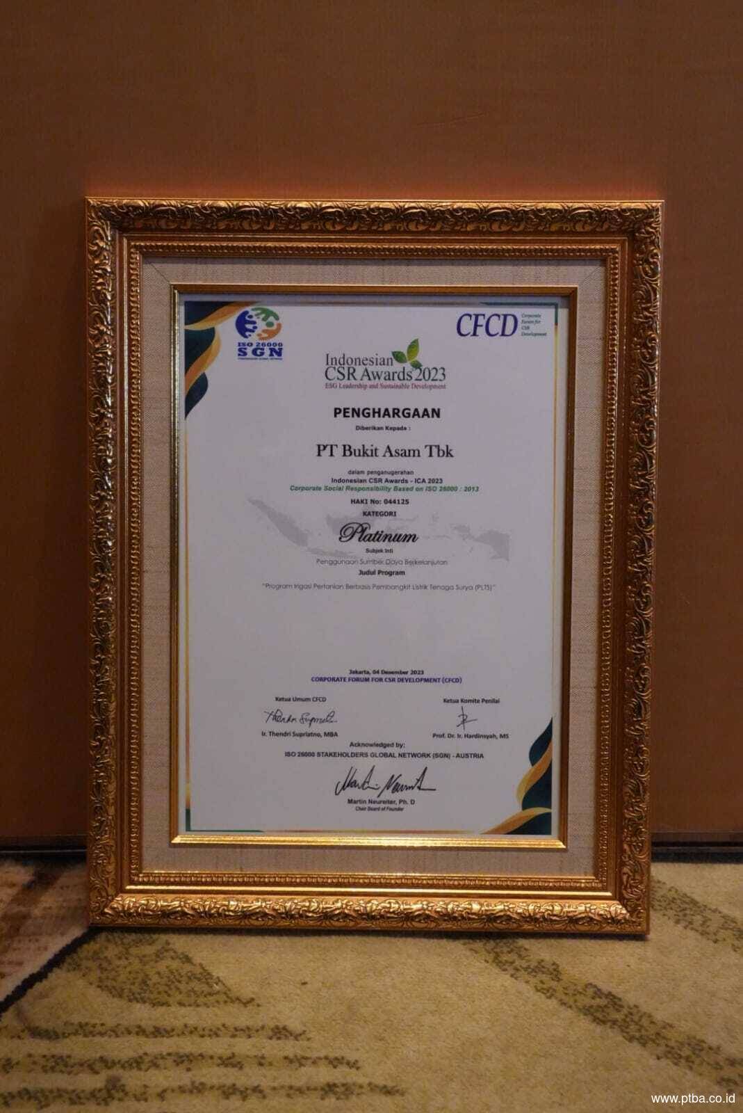 Jalankan CSR Berkelanjutan, Bukit Asam (PTBA) Borong 3 Penghargaan ICA 2023