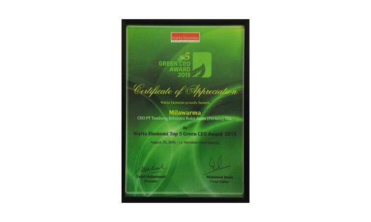 PTBA Peroleh Penghargaan sebagai The Best Green CEO 2015