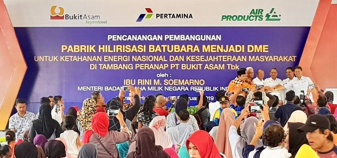PTBA, Pertamina dan Air Products Lakukan Pencanangan  Pembangunan Pabrik Hilirisasi Batubara menjadi DME  di Tambang PTBA Peranap, Riau