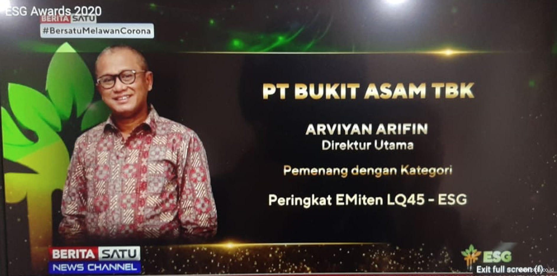 Bukit Asam Raih Penghargaan dalam ESG Awards 2020